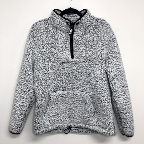VS PINK Sherpa Half Zip Gray Size Medium - Picture 4 of 7